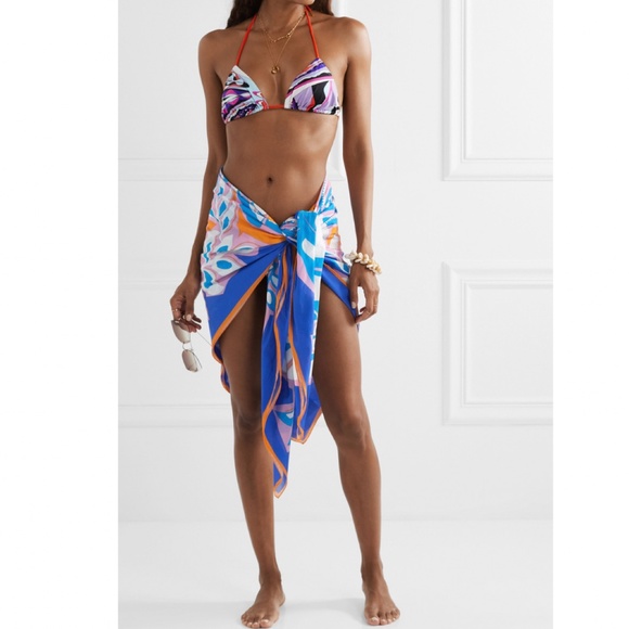 EMILIO PUCCI SAMOA AZURE COTTON-VOILE PAREO NWTS! - Picture 2 of 16